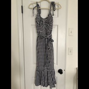 Gingham button front ruffle hem midi dress